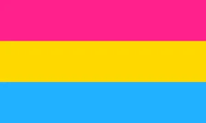 Drapeau de la fierté pansexuelle : bandes rose, jaune et bleue.